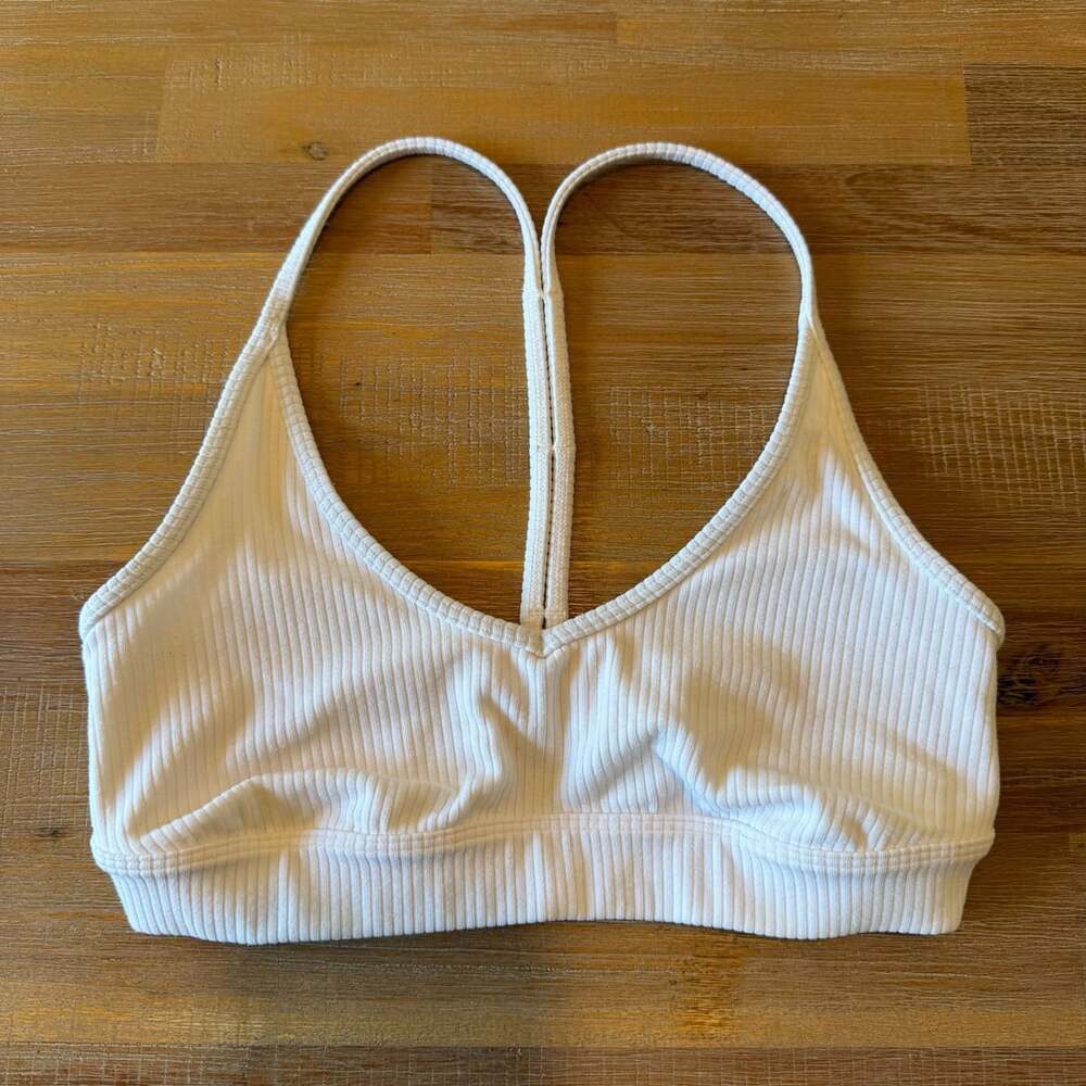 Alo Yoga Wellness Bra White Ribbed Scoop Neck Sports Bra Top Size XS Extra Small